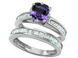 Original Star K™ Cushion Cut 7mm Simulated Alexandrite Engagement Wedding Set