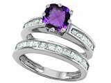 Original Star K™ Cushion Cut 7mm Genuine Amethyst Engagement Wedding Set