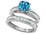 Original Star K™ Cushion Cut 7mm Genuine Blue Topaz Engagement Wedding Set
