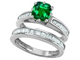 Original Star K™ Cushion Cut 7mm Simulated Emerald Engagement Wedding Set