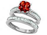 Original Star K™ Cushion Cut 7mm Genuine Garnet Engagement Wedding Set