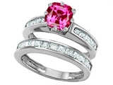 Original Star K™ Cushion Cut 7mm Created Pink Sapphire Engagement Wedding Set