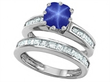 Original Star K™ Cushion Cut 7mm Created Star Sapphire Engagement Wedding Set