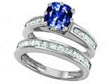Original Star K™ Cushion Cut 7mm Created Sapphire Engagement Wedding Set