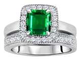 Original Star K™ 6mm Square Cut Simulated Emerald Engagement Wedding Set