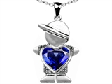 Original Star K™ Little Boy Holding 8mm Heart Mother Birthstone Pendant with Created Sapphire