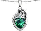 Original Star K™ Large Loving Mother Father With Child Family Pendant With 12mm Heart Simulated Emerald