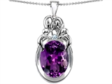 Original Star K™ Large Loving Mother Twin Family Pendant With Oval Simulated Amethyst 11x9mm