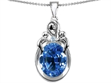Original Star K™ Large Loving Mother With Twin Children Pendant With Oval 11x9mm Simulated Aquamarine