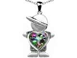 Original Star K™ Little Boy Holding 8mm Heart Mother Birthstone Pendant with Rainbow Mystic Topaz