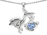 Original Star K™ New Baby Stork Mother Pendant with 8mm Heart Shape Simulated Aquamarine