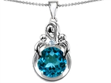 Original Star K™ Large Loving Mother With Twins Children Pendant With Round 10mm Simulated Blue Topaz