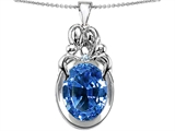 Original Star K™ Large Loving Mother Twin Family Pendant With 11x9mm Oval Simulated Aquamarine