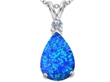 Original Star K™ Large 14x10mm Pear Shape Created Blue Opal Pendant