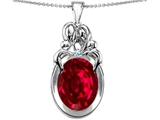 Original Star K™ Large Loving Mother and Twins Family Pendant With Oval 11x9mm Created Ruby