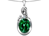 Original Star K™ Loving Mother With Child Family Pendant With Oval 11x9mm Simulated Emerald