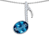 Original Star K™ Musical Note Pendant With Simulated Blue Topaz Oval 11x9mm