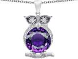 Original Star K™ Large 10mm Round Simulated Amethyst Good Luck Owl Pendant