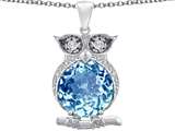 Original Star K™ Large 10mm Round Simulated Aquamarine Good Luck Owl Pendant