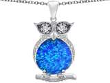 Original Star K™ Large 10mm Round Created Blue Opal Good Luck Owl Pendant