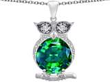Original Star K™ Large 10mm Round Simulated Emerald Good Luck Owl Pendant