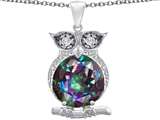Original Star K™ Large 10mm Round Rainbow Mystic Topaz Good Luck Owl Pendant