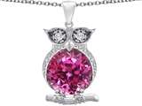 Original Star K™ Large 10mm Round Created Pink Sapphire Good luck Owl Pendant