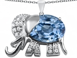 Original Star K™ Large 12x10mm Oval Simulated Aquamarine Good Luck Elephant Pendant