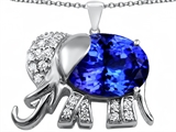 Original Star K™ Large 12x10mm Oval Simulated Tanzanite Good Luck Elephant Pendant