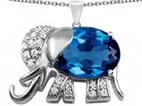 Original Star K™ Large 12x10mm Oval Simulated Blue Topaz Good Luck Elephant Pendant