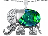 Original Star K™ Large 12x10mm Oval Simulated Emerald Good Luck Elephant Pendant