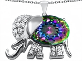 Original Star K™ Large 12x10mm Oval Rainbow Mystic Topaz Good Luck Elephant Pendant