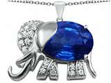 Original Star K™ Large 12x10mm Oval Created Sapphire Good Luck Elephant Pendant