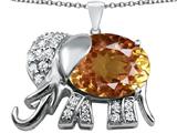 Original Star K™ Large 12x10mm Oval Simulated Imperial Yellow Topaz Good Luck Elephant Pendant
