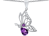 Original Star K™ Butterfly Pendant With 9x6mm Pear Shape Genuine Amethyst