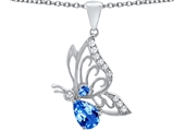 Original Star K™ Butterfly Pendant With 9x6mm Pear Shape Genuine Blue Topaz