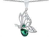 Original Star K™ Butterfly Pendant With 9x6mm Pear Shape Simulated Emerald