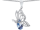 Original Star K™ Butterfly Pendant With 9x6mm Pear Shape Simulated Aquamarine
