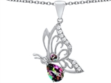 Original Star K™ Butterfly Pendant With 9x6mm Pear Shape Rainbow Mystic Topaz