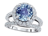 Original Star K™ 8mm Round Simulated Aquamarine Engagement Wedding Set