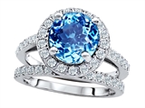 Original Star K™ 8mm Round Simulated Blue Topaz Engagement Wedding Set