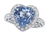Original Star K™ Large 10mm Heart Shape Simulated Aquamarine Engagement Wedding Ring