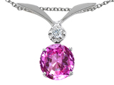 Tommaso Design™ Round 7mm Created Pink Sapphire and Genuine Diamond Pendant