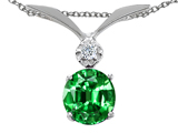 Tommaso Design™ Round 7mm Simulated Emerald and Genuine Diamond Pendant