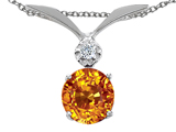 Tommaso Design™ Round 7mm Genuine Citrine and Diamond Pendant
