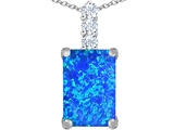 Original Star K™ Large 14x10mm Emerald Cut Created Blue Opal Pendant