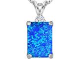 Original Star K™ Large 14x10mm Emerald Cut Created Blue Opal Pendant