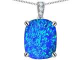 Original Star K™ Large 12x10mm Cushion Cut Created Blue Opal Pendant