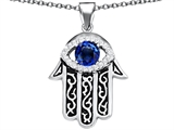 Original Star K™ Kabbalah Good Luck Hamsa Evil Eye Protection Pendant with Round Created Sapphire