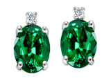 Tommaso Design™ Oval 8x6mm Simulated Emerald and Genuine Diamonds Earrings